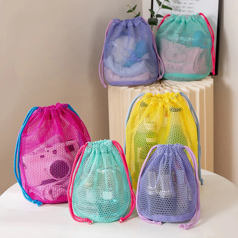 Nylon Mesh Drawstring Storage Pouch Bag Multi Purpose Travel Outdoor Qme