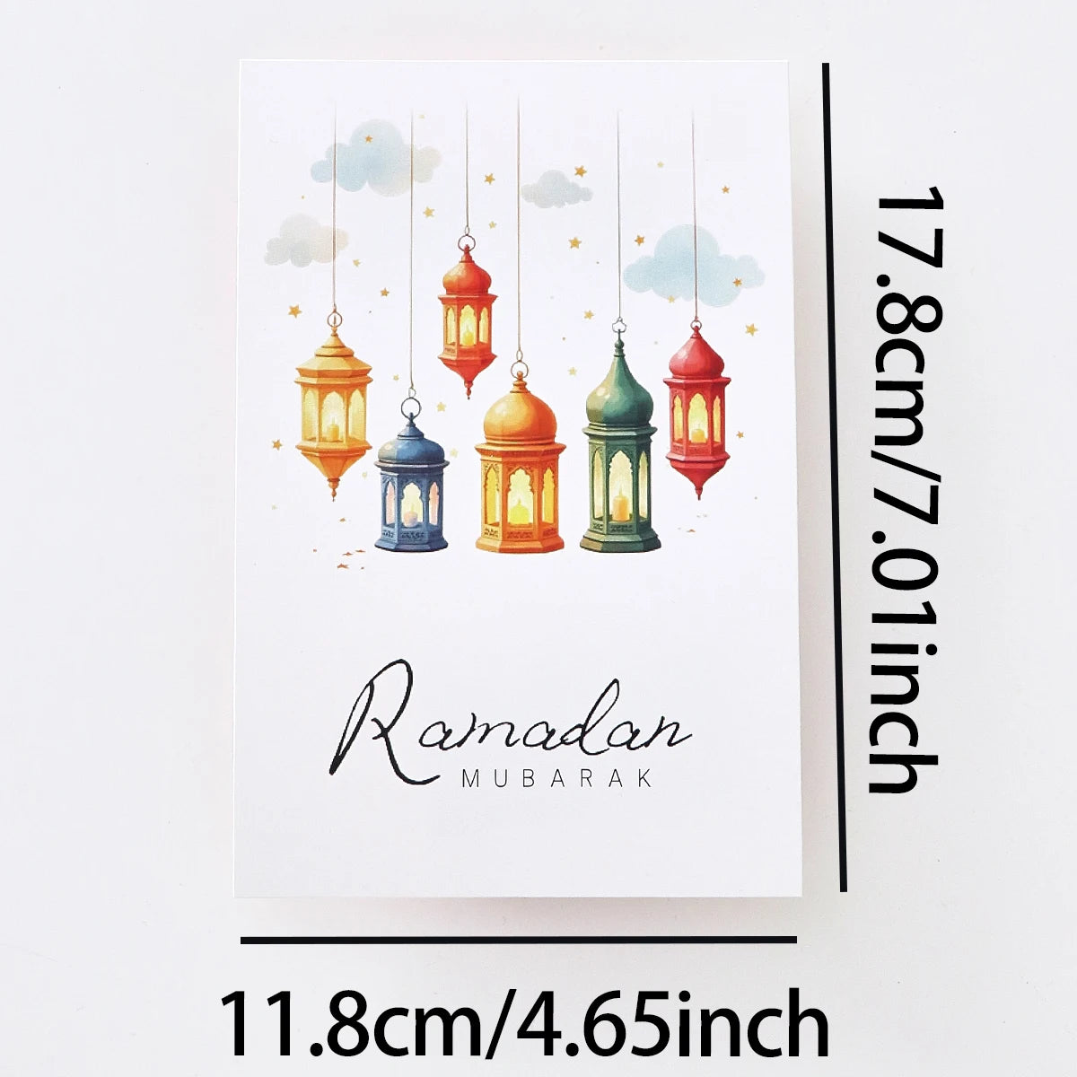 Islamic Greeting Card Set, 6 Eid Gift Card Designs Featuring Moonlight, Flowers, and Lanterns, Size 4.65× 7.01inch , Includes Envelopes and Stickers, Holiday Greeting Card Set, Ramadan DIY Holiday Decorations Qme