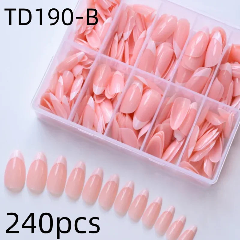 Pink French Almond Fake Nails Full Cover False Nail Tip for women French press on nails Wedding/daily reusable Qme TD190-B 240pcs