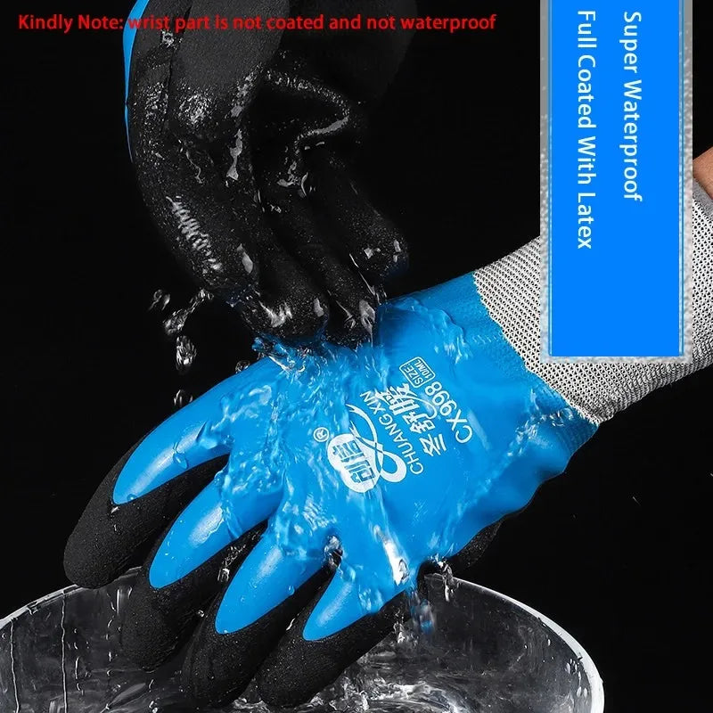 1PCS Work Gloves Men Thickened Wear-Resistant Waterproof Fleece Lined Cold-Resistant Freezer Full Rubber Coated Gloves Qme