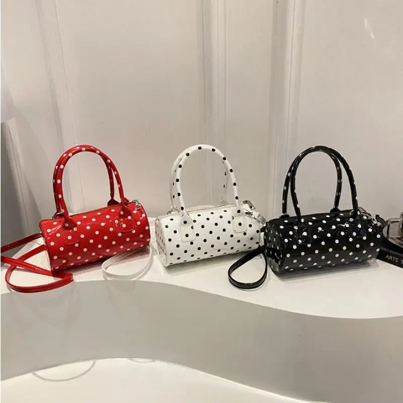 Korean Polka Dot Crossbody Bag Barrel Shape Mini Handle Purse Daily Casual Shoulder Bag Women's Cute Elegant Underarm Bag Qme