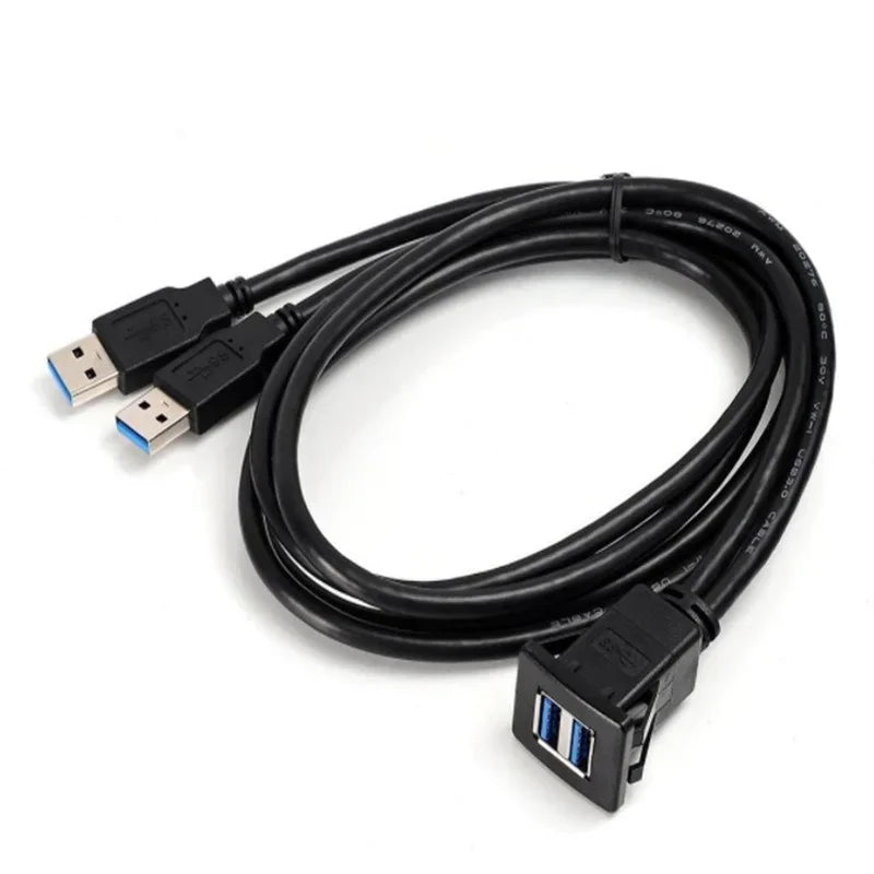 1m/3.3ft Dual USB3.0 A Male To USB3.0 A Female Car Mount Extension Cable To Female Dashboard Panel for Car Boat Motorcycle New Qme