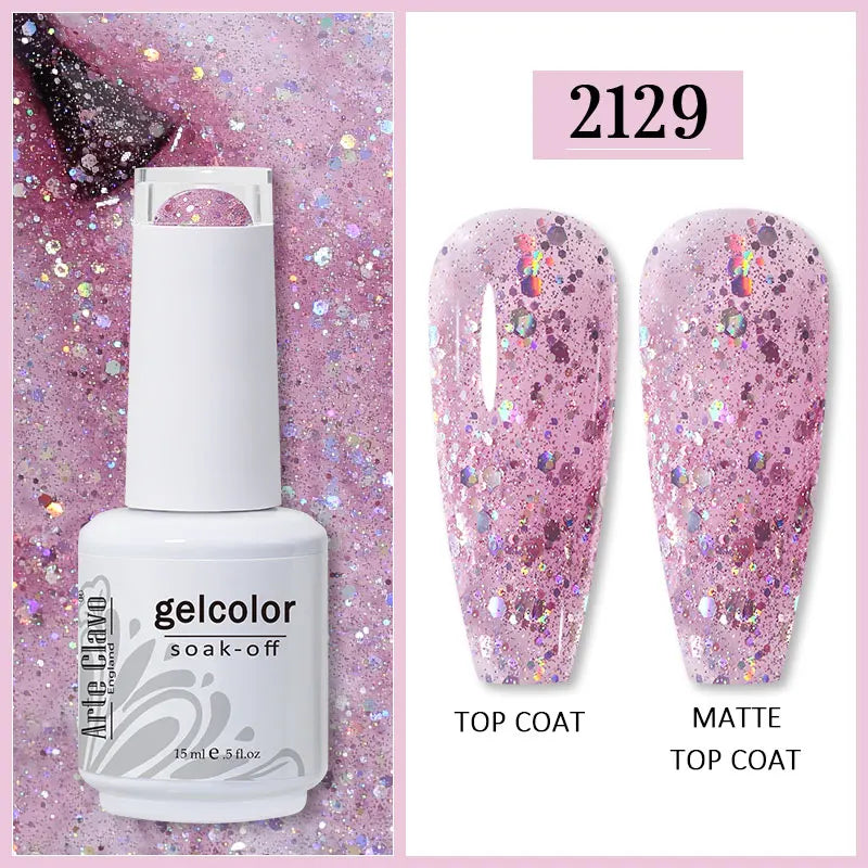 Arte Clavo 99Colors Gel Nail Polish Purple Glitter Sequins Manicure
