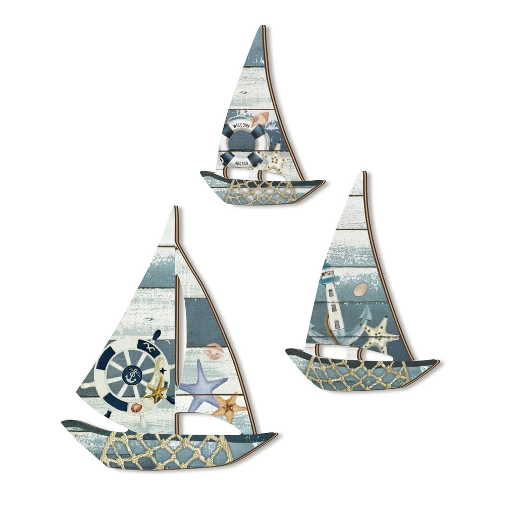 1 set of 2D retro lifebuoy pattern sailboat wooden wall decoration, Mediterranean ocean style farmhouse wall decoration Qme