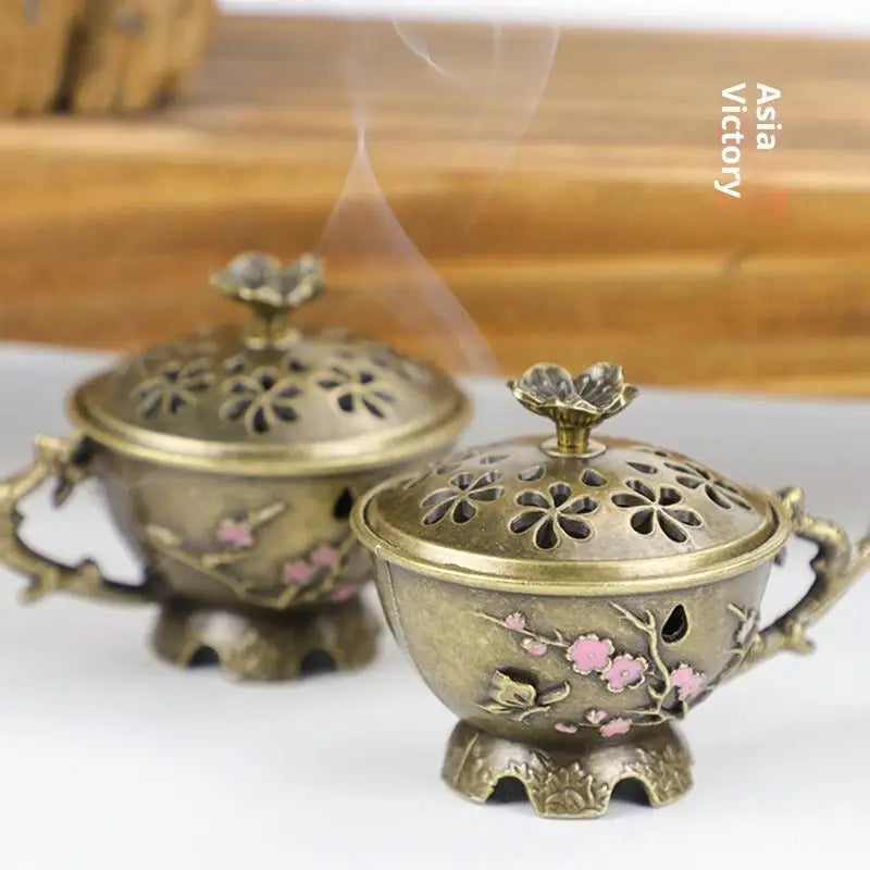 Zinc Alloy Small Craft Home Decor Plum Blossom Incense Burner Handle Qme Default Title