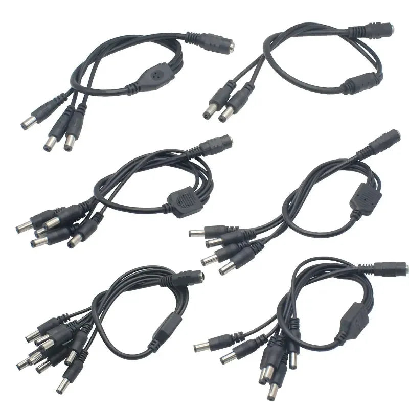 DC Power Jack 5.5x2.1mm Cable 1 Female To 2,3,4,5,6,8 Male Plug Splitter Adapter for Security CCTV Camera and LED Strip Qme