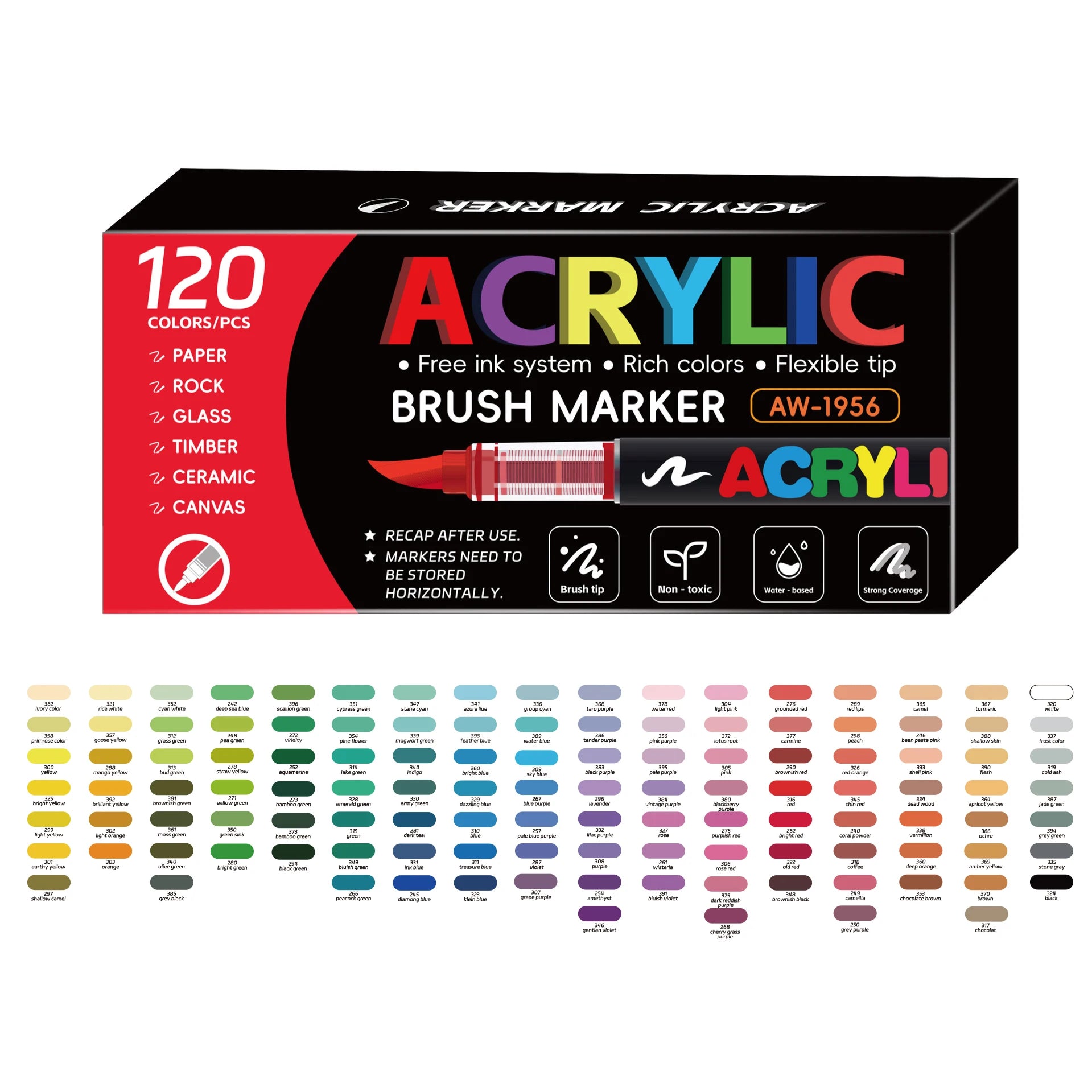 12-366 Colors Acrylic Paint Marker Pens Brush Tip Auto Ink Control Waterproof Quick Dry for Rock Painting DIY Craft Supplies Qme 120 colors