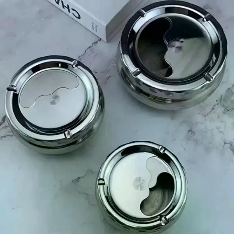 Stainless Steel Ashtray With Windproof Lid Rust Proof Design 3 Sizes For Home Office Outdoor Patio Use Qme