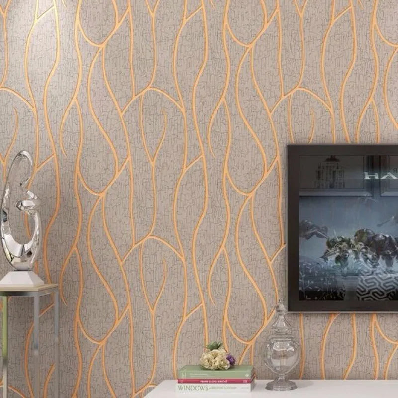 Non-woven 53cm European Style 3D Wallpaper Modern Bedroom Background Moisture-proof Curve Stripes Thickened Wall Stickers Qme