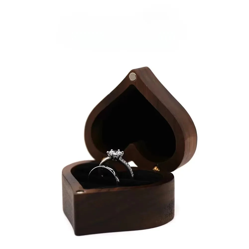 Premium Solid Wood Jewelry Organizer (Black Walnut) - Jewelry Display for Earrings & Couples Rings Jewelry Case Valentine Gift Qme Heart Black Double