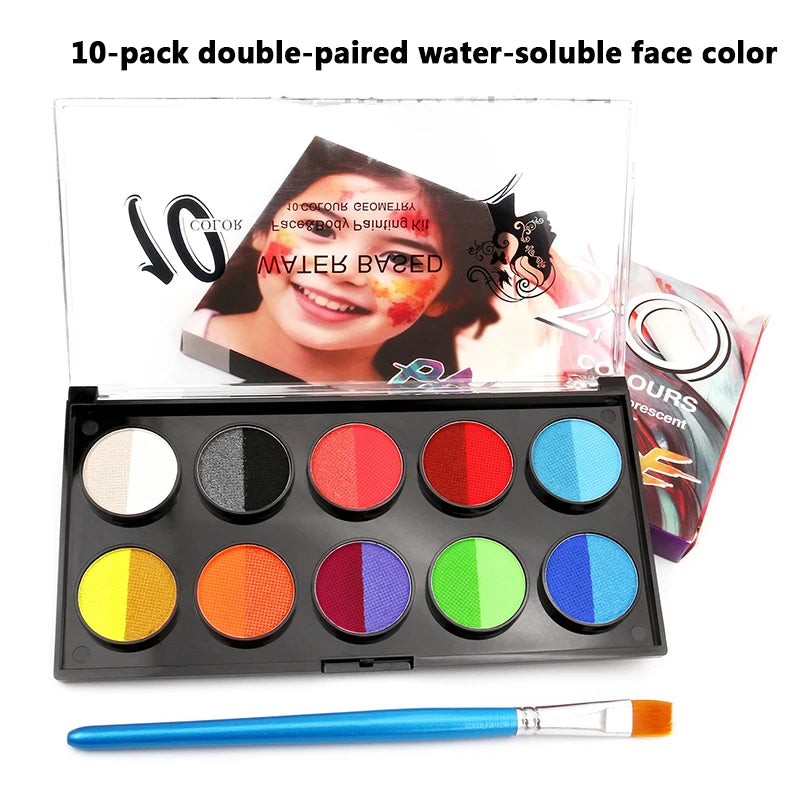 10-grid Double Water-soluble Body Painting Crayons Brush Vibrant Qme