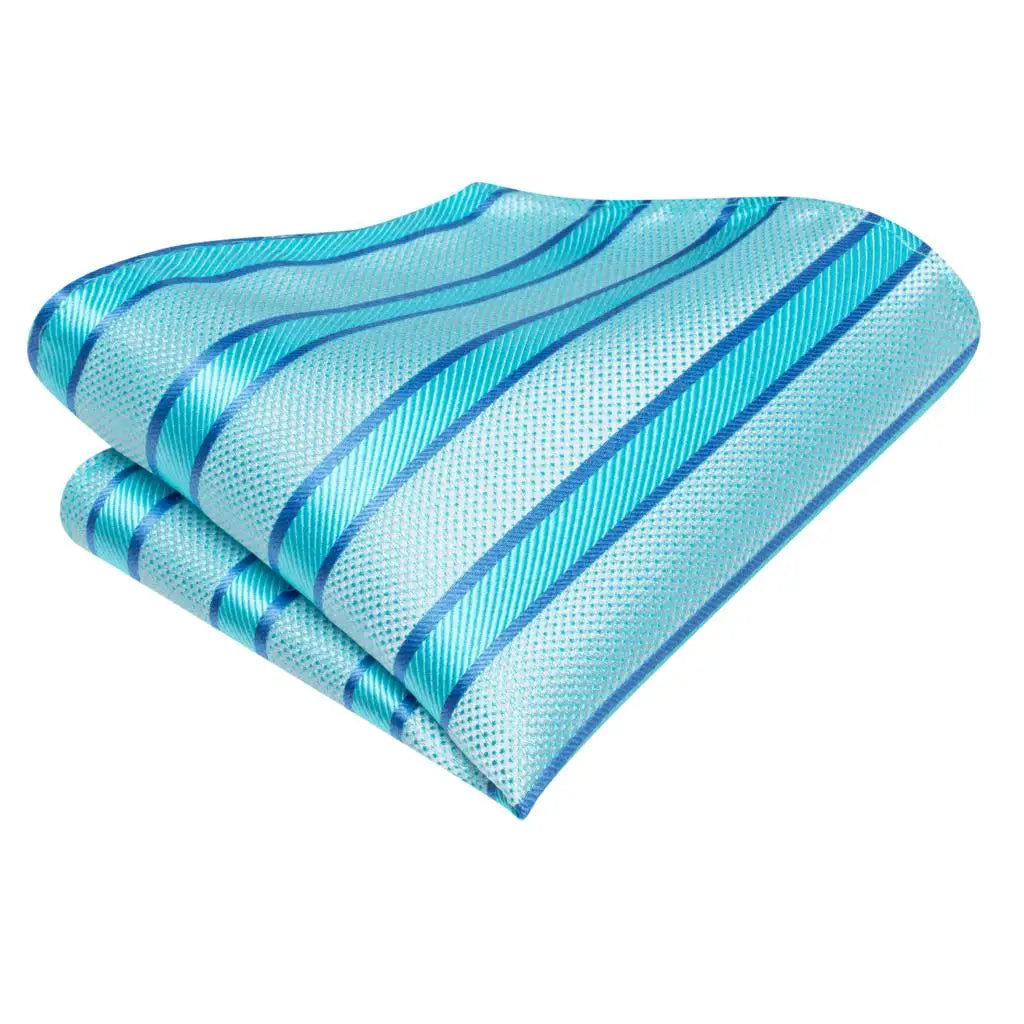 Hi-tie Men Fashion Striped Blue Necktie Handkerchief Cufflinks Tuxedo Qme
