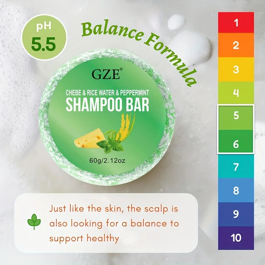 GZE Chebe & Rice Water & PEPPERMINT Shampoo Bar Soap for Hair Thickens & Strengthens - Helps Dry Curly & 4c Hair Moisturizing Qme