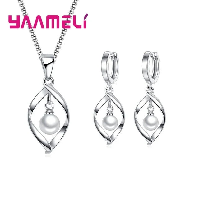 CZ Necklace Earring Bridal Jewelry Sets Wholesale S925 Sterling Silver Color Shining Cubic Zircon Water Drop Wedding Engagement Qme