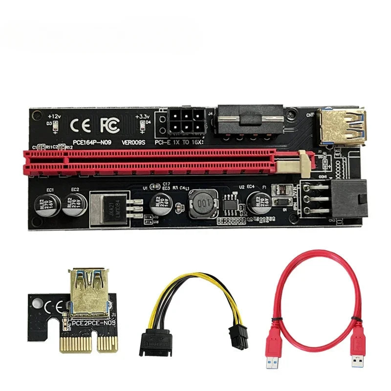 PCI-E Riser Card Dual 6Pin Adapter Card PCIe 1X To 16X Extender Card USB3.0 Data Cable for BTC Mining Miner 009S Express Qme