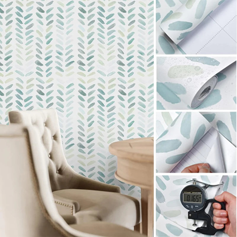 Green White Wallpaper Peel Stick Boho Contact Paper Cabinets Leaf Qme