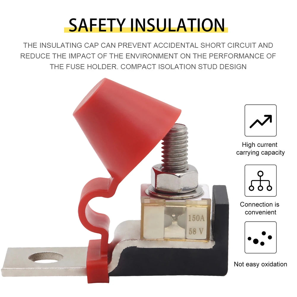 Marine Rated Battery Fuse with 58V Ring Fuse Battery Terminal Holder Ignition Protection for Boat Truck for RV Cruise Ship Crane Qme