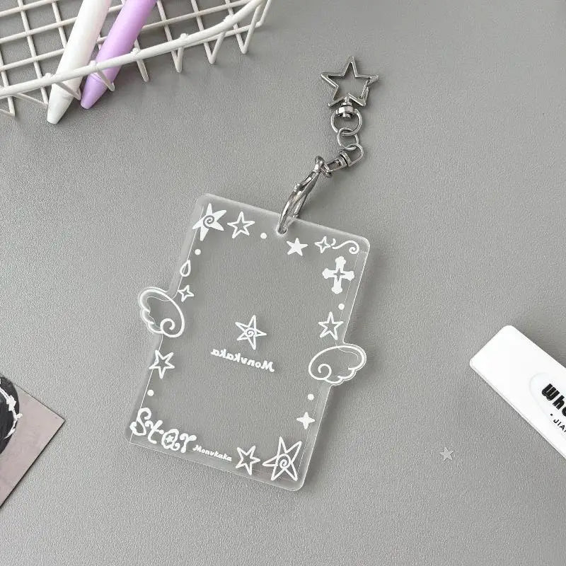 Clear Acrylic Photocard Holder Adorable Wing Print Star Keychain Portable for Fans Backpack Hanging Decor Gift Qme C