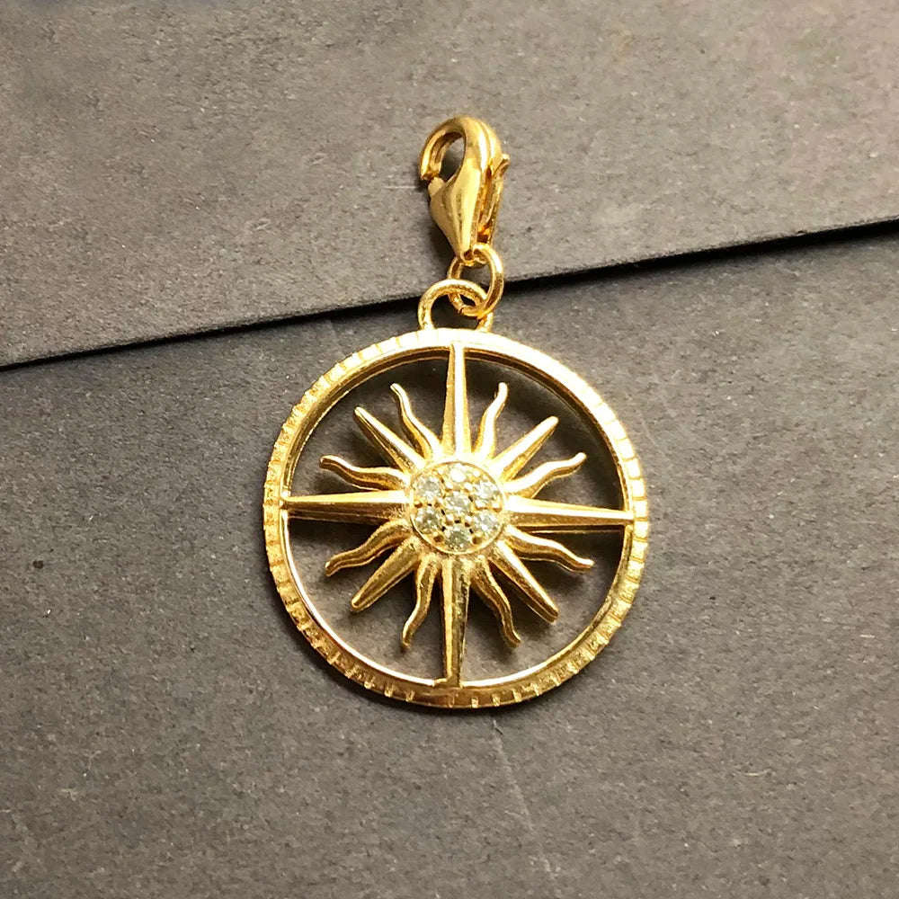 Dangle Charm Pendant Golden Sun Europe Club Fine Jewelry For Women Men Vintage Gift In 925 Sterling Silver Qme
