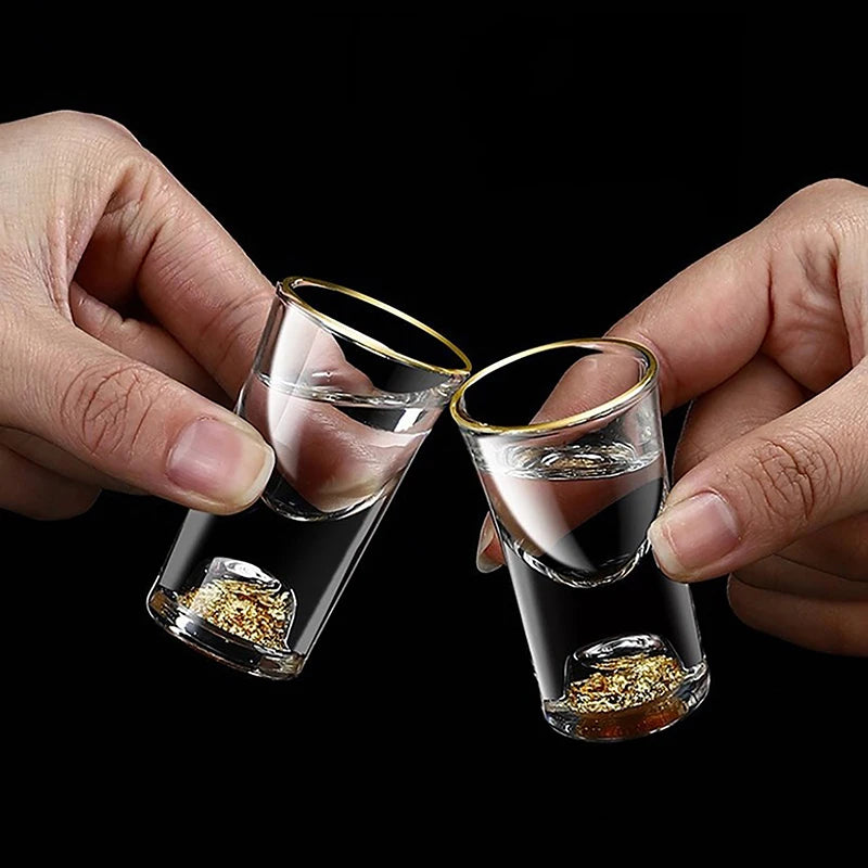 Luxury Crystal Glass Vodka Glass Sake Shochu Glass Bar Liqueur Double Bottom Gold Foil Glass Tea Cup High-end Gifts Hard Liquor. Qme