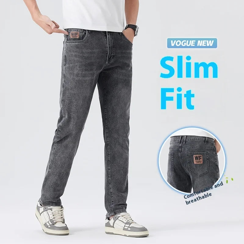 Jeans men summer new slim fit skinny pants casual pants men Korean style trendy thin nine-point pants Qme