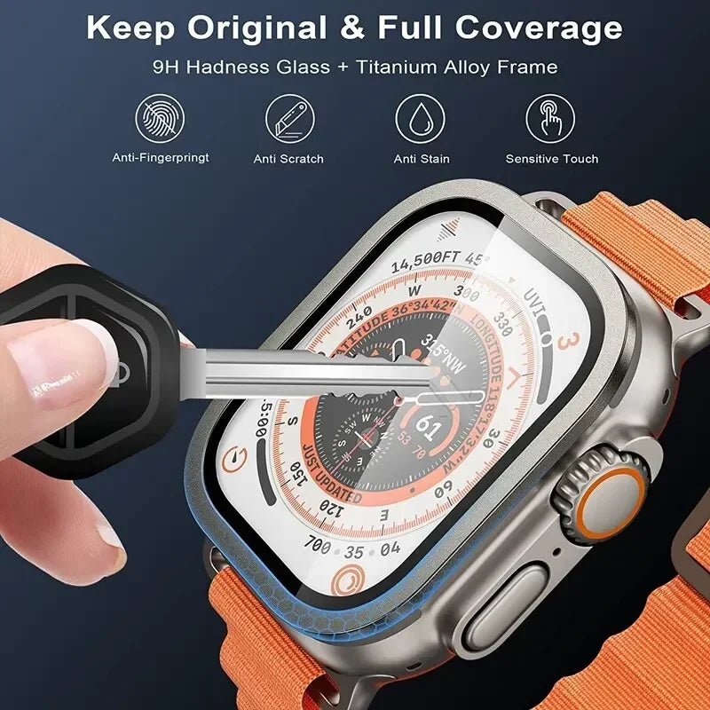 2PCS Tempered Glass For Apple Watch Ultra 49mm Screen Protector Anti-Scratch HD Metal Bumper Full Film for IWatch Ultra 49mm Qme