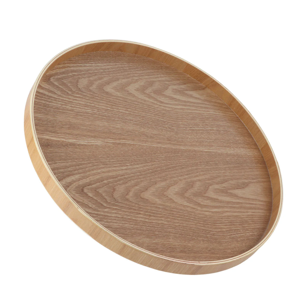 Round Solid Wood Serving Tray 37.5cm Wooden Tea Coffee Snack Food Tray for Restaurant Cafe Home Kitchen Tableware Qme