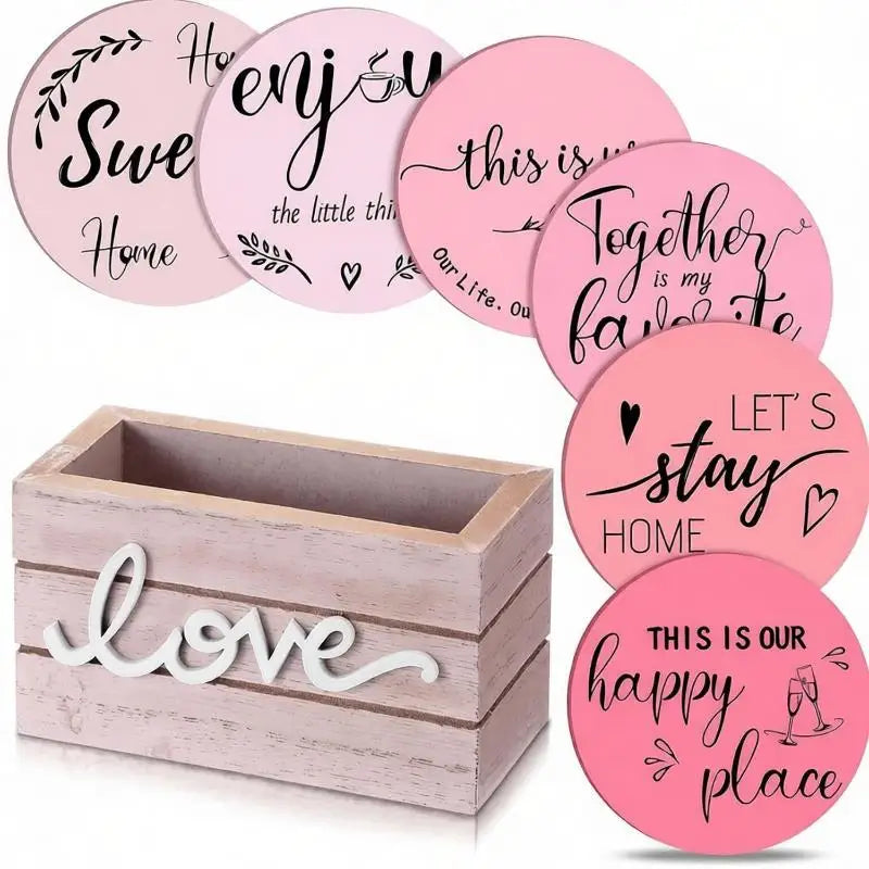Natural Wooden Coasters For Drinks Set Of 6 Thick Absorbent Cup Pads With Storage Box For Coffee Wooden Table Protection Qme A6
