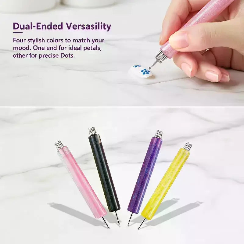 Double End Nail Dotting Pen Five Petal Flower Design Lightweight Qme