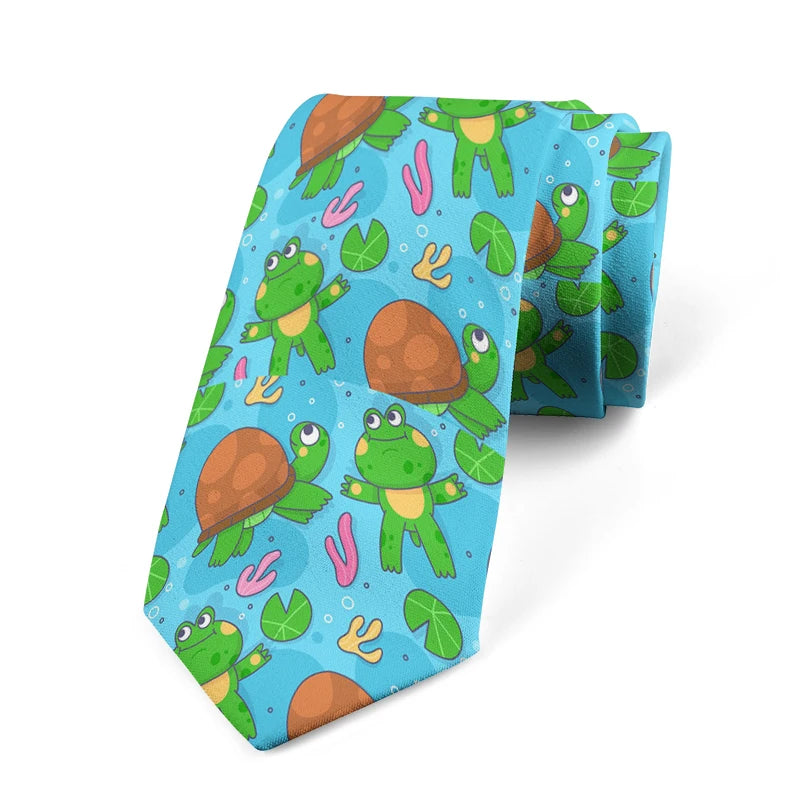 Funny Cartoon Tortoise Print Tie Unisex Fashion Business Men's Casual Qme style5