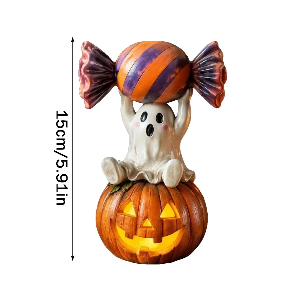 New Cute Candy Ghost Resin Statue Desktop Ornaments Crafts Siting Posture Home Decoration Accessories Halloween Party Gift Qme