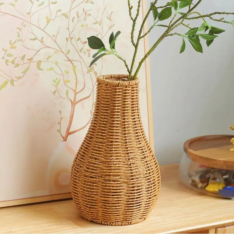 Rustic Vase Pampas Grass Home Decor Artistic Boho Woven Plant Holder Qme