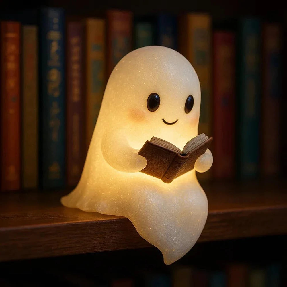 1/2PC LED Ghost Reading Book Lamp Cute Halloween Ghost Night Light Ghost Soft Reading Night Light for Bedroom Study Room Readers Qme