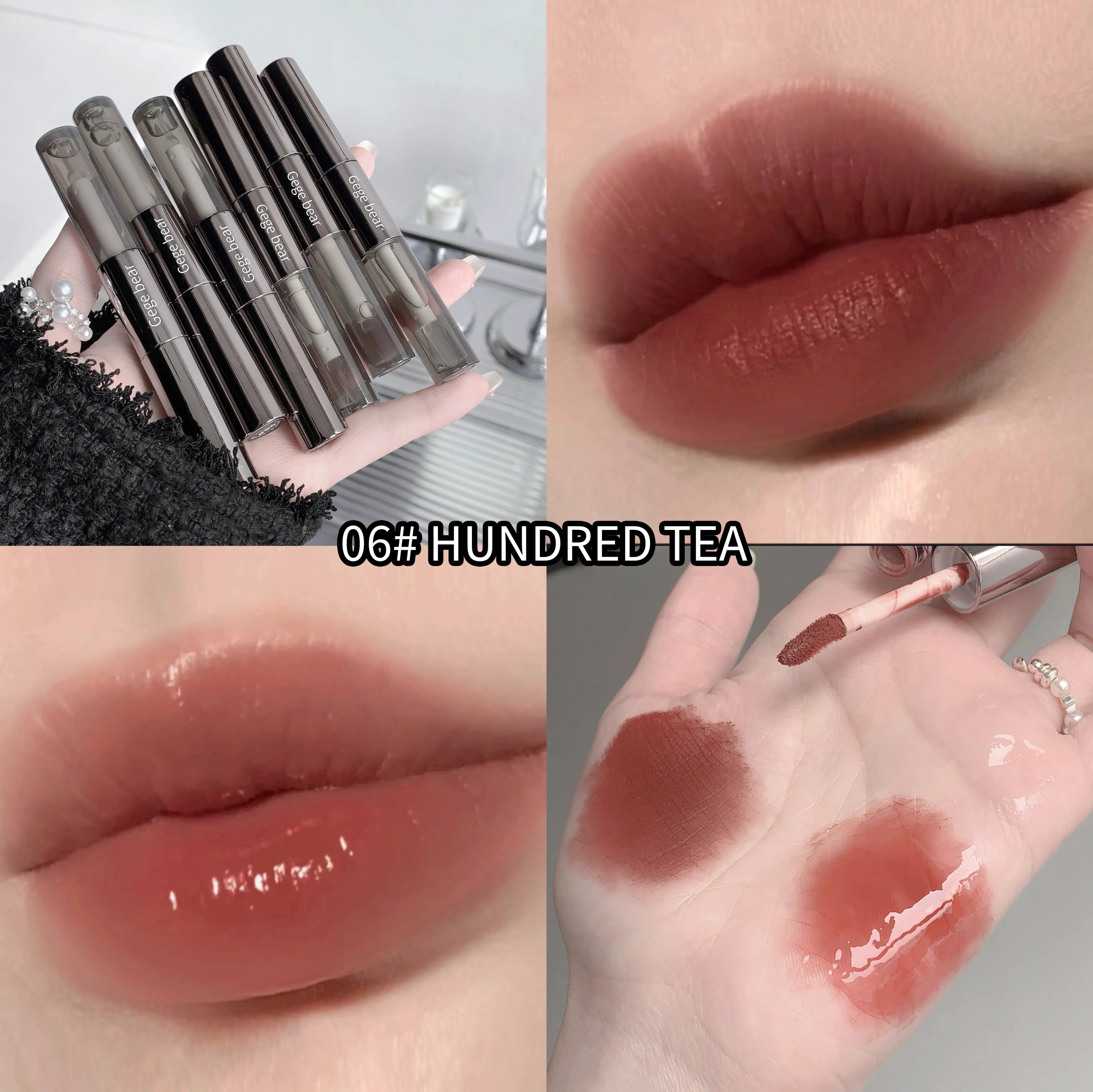 Gegebear Double-ended Lip Glaze Matte Water Mirror Overlay Gloss Qme GX1130-6