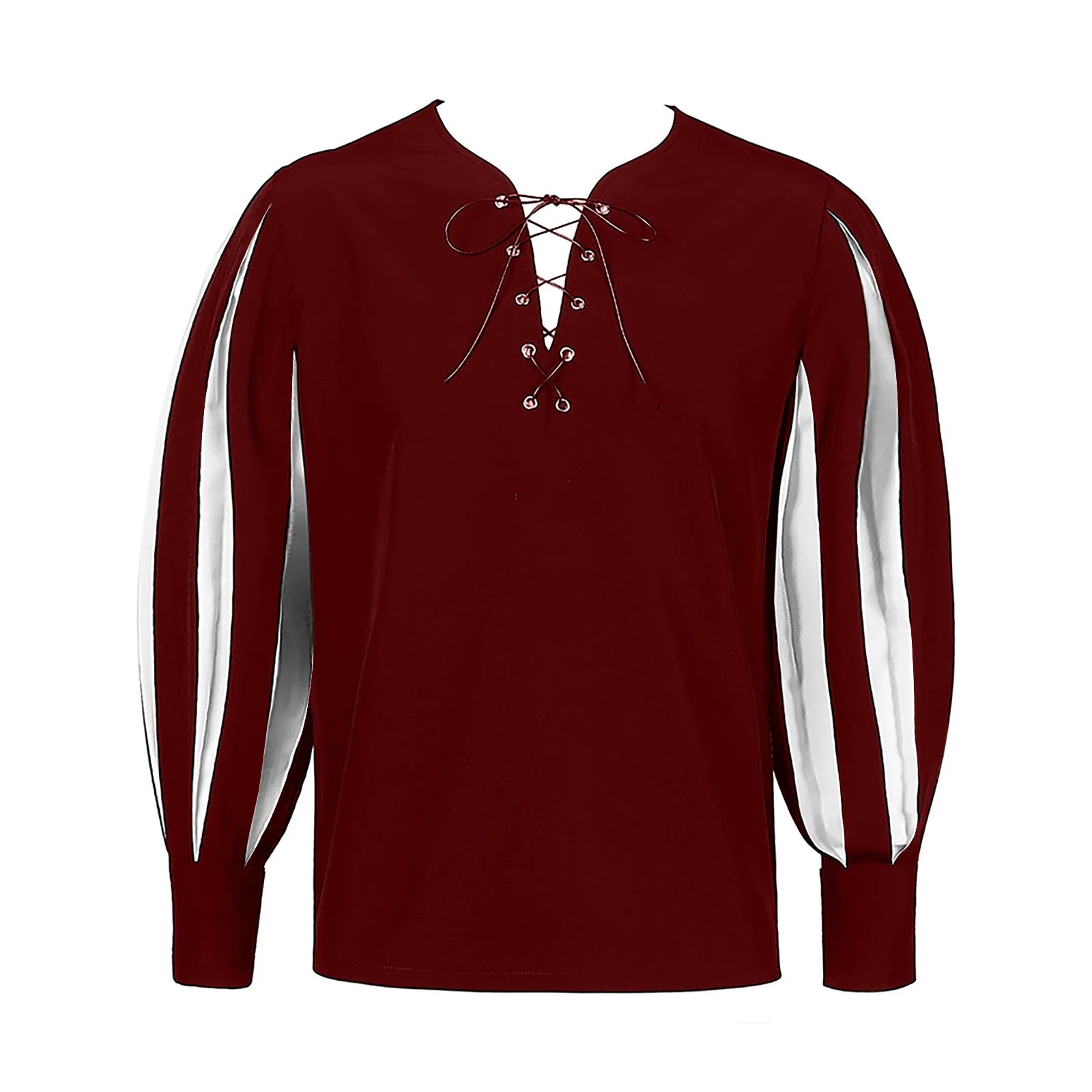 Men's Gothic Dark Contrast Lace Up Top Casual Vintage Medieval Renaissance Loose Soft Clothes Long Sleeve Shirt With Waistband Qme