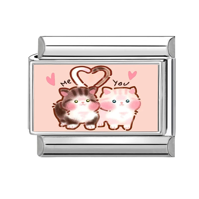 2026 Women's Kawai Big Eye Cat Raccoon Rabbits Hamster Italian Charm Link Fit 9mm Stainless Steel Module Bracelet Making Jewelry Qme S 10