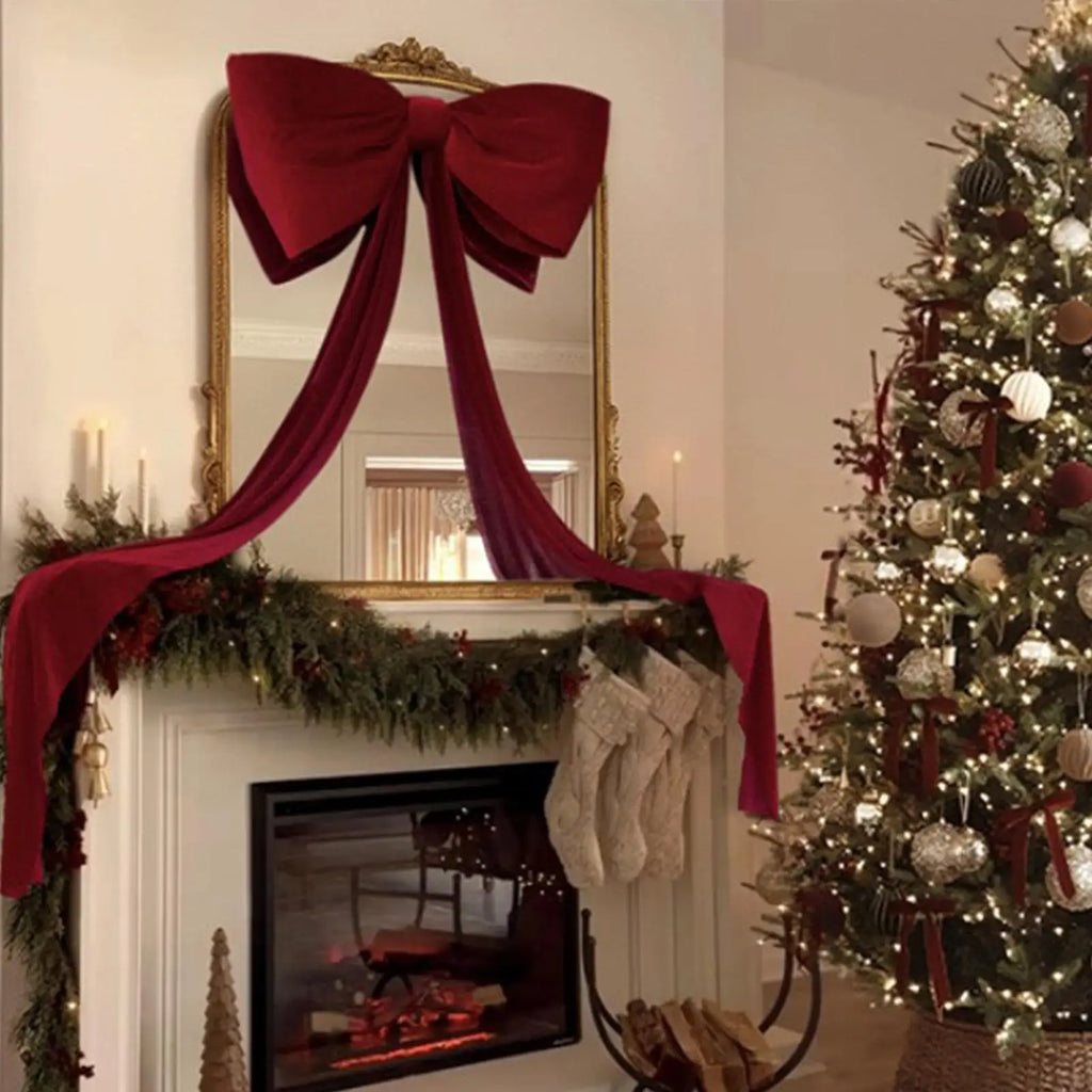 Bow Tree Topper 70.8 Inches Large Velvet Holiday Decorations Holiday Tree Top Decoration For Living Room Entryway Party DECORS Qme