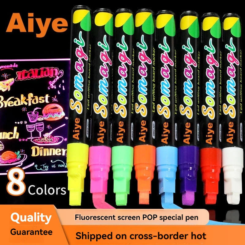 8pcs/set LED Highlighter Fluorescent Marker Pens Erasable Chalk 7/8/10mm Stationery For LED Writing Board Painting Graffit Qme