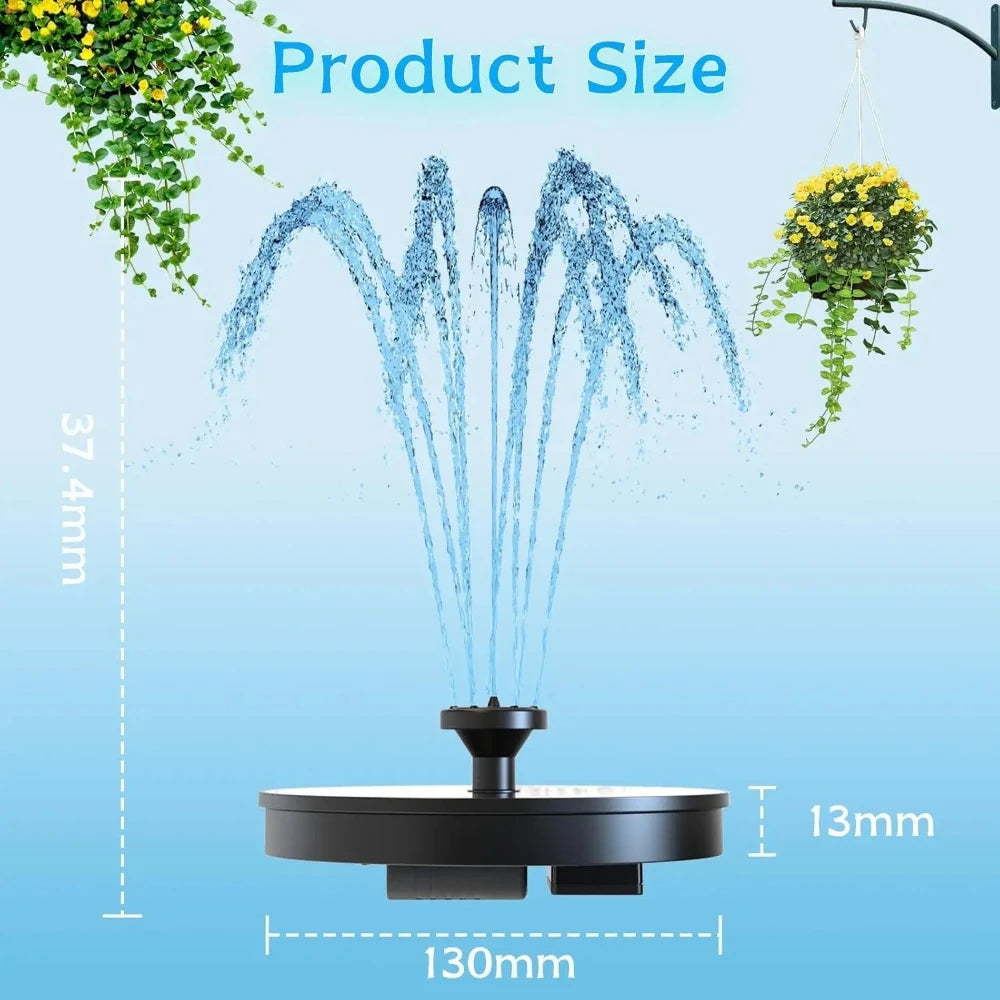 Outdoor Solar-WaterPump 6 Nozzles BirdBath Fountain Durable Water Tool for Yard Garden Pond and Pool Landscape Decor Qme