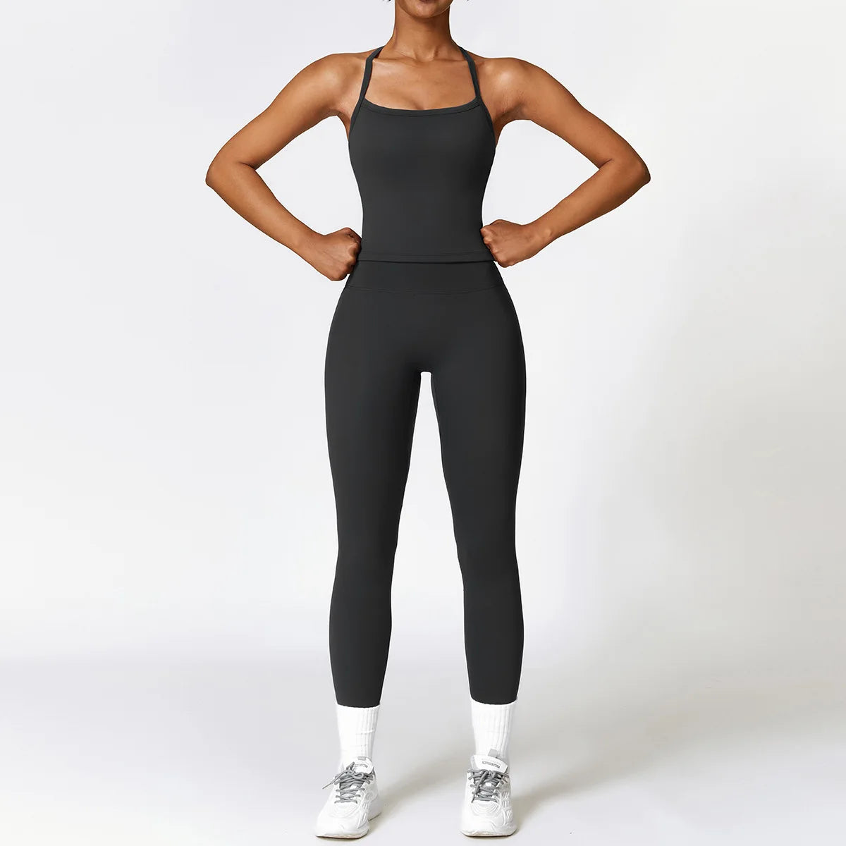 A 2PCS Yoga Suit Sports Set Gym Set Women Tracksuit Running Workout Clothes Long Sleeve Sports Bra Athletic Wear Yoga Clothing Qme 2pcs Black1 L