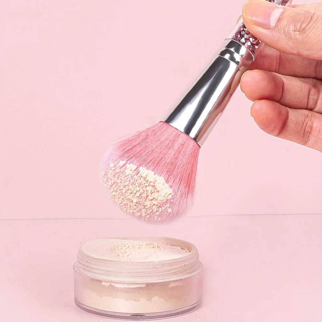 5pcs Makeup Brush Set With Fashionable Glitter Rhinestone Handle, Powder Brush Blush Brush Eyeshadow Brush, Qme