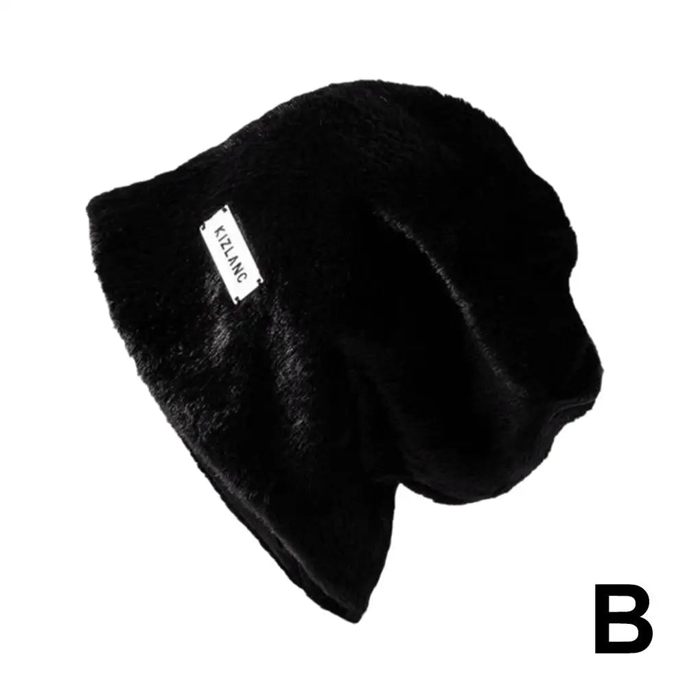 NEW Women Plush Beanies Hats Winter Warm Solid Baggy Fleece Wool Skullies Hat Outdoor Coldproof Thicken Caps Female Gorros Qme Black One size