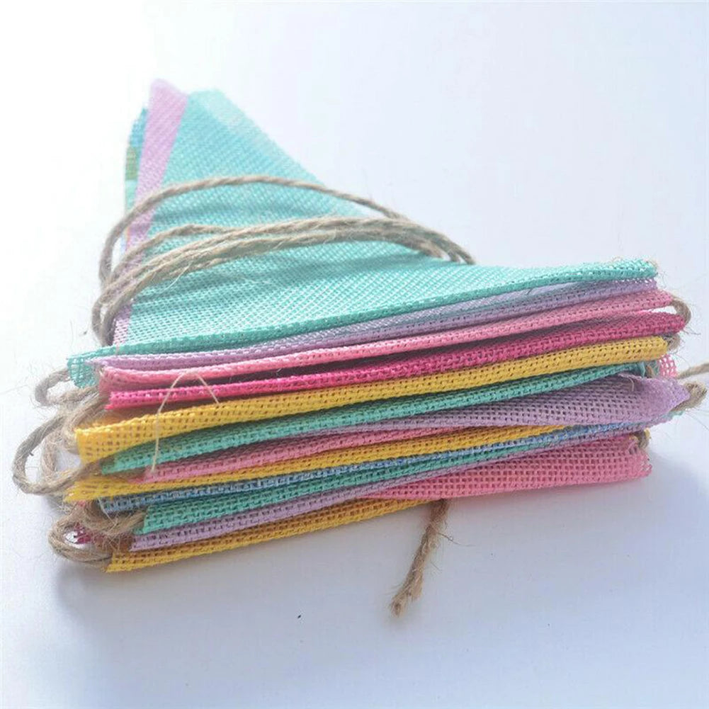 12 Flags Colorful Birthday Bunting Banner Wedding Birthday Party Decor Wall Hanging Banners Outdoor Garden Waterproof Bunting Qme