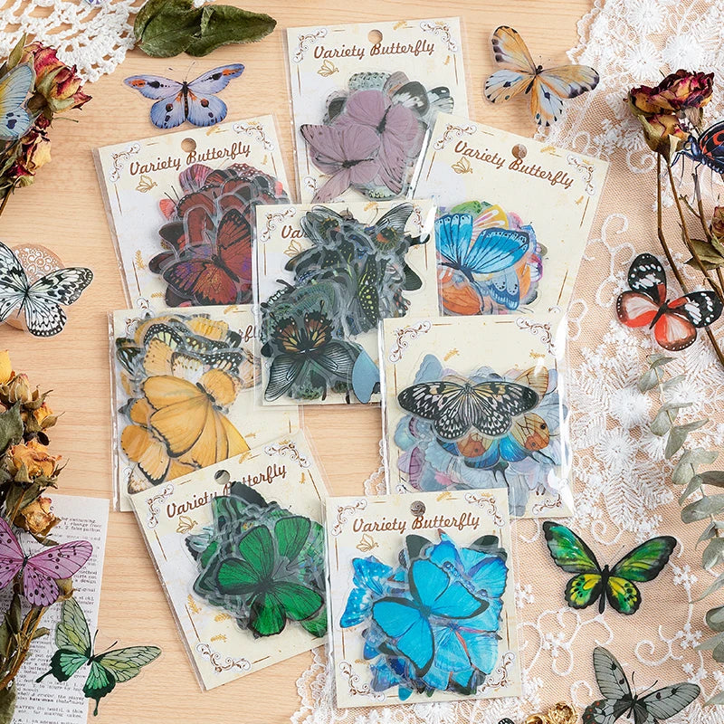 40pcs Variety Butterfly Decorative Waterproof Stickers Cute Aesthetics Sticker DIY Scrapbooking Aesth Decor Sticker Stationery Qme