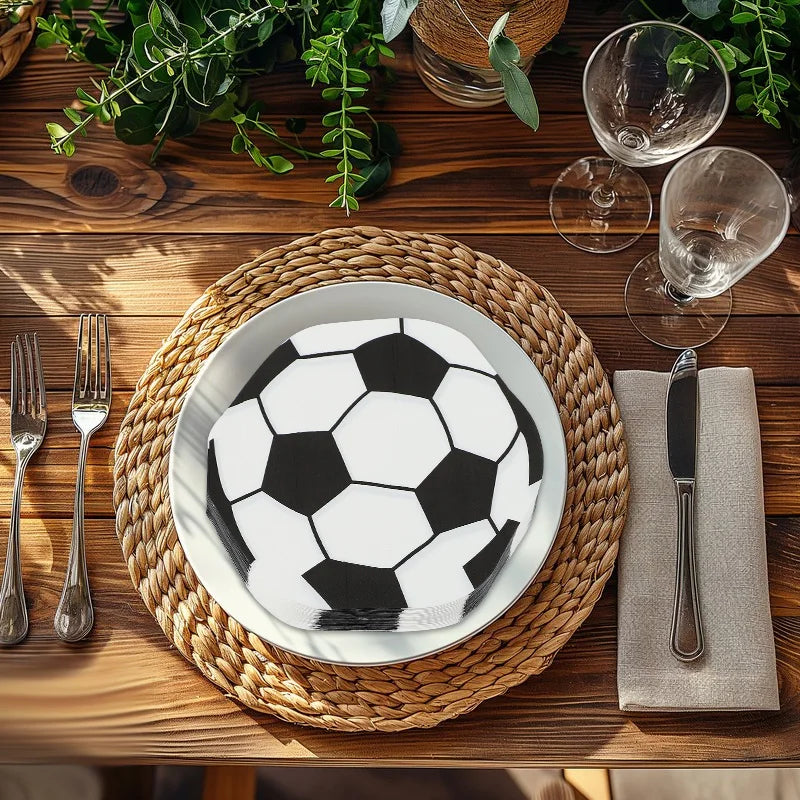 20Pcs Football Shaped Napkin Soccer Party Disposable Tableware For Kids Boys Sports Birthday Party Table Decoration Supplies Qme