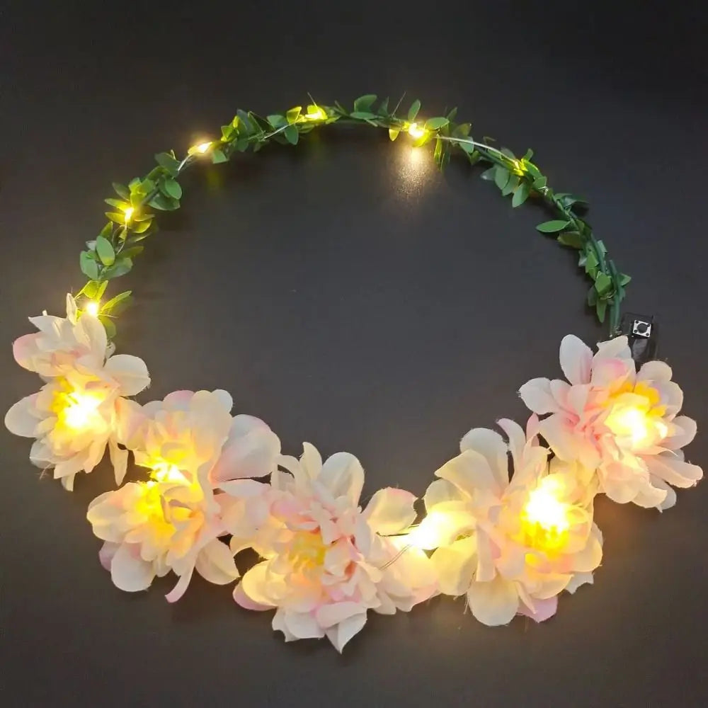Simulation Rose Flower Wreath Headband Tiara LED Light Crowns Qme M