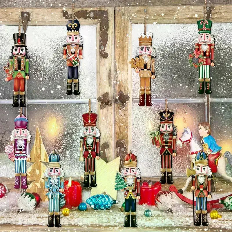 12PCS Nutcracker Wooden Decorative Set - New Year Christmas Gift, Party Decoration And Home Decor Xmas Tree Hanging Ornament Qme