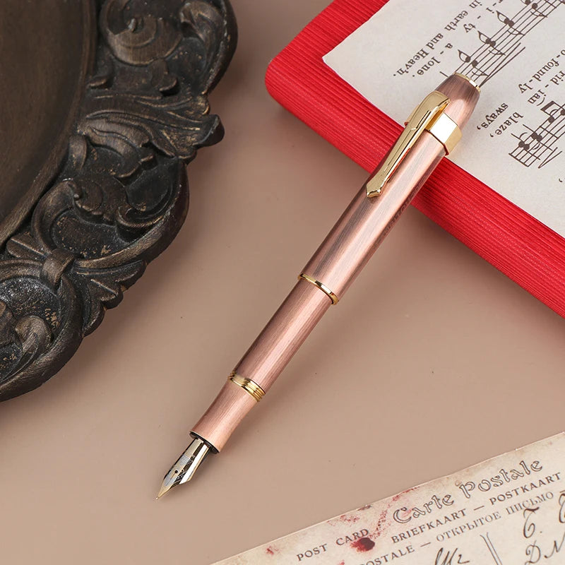 3062 Unique Antique Brass Pocket Roller Ball Pen Short Portable Pens Qme Red
