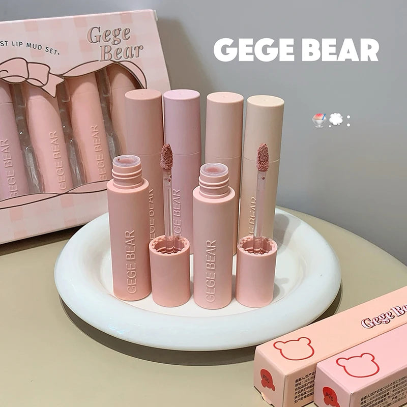 Dark Brown Matte Velvet Lip Mud Gloss Gege Bear Lipstick Non-stick Qme