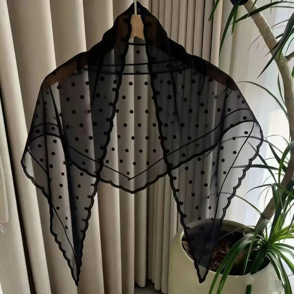 Lace Polka Dot Triangle Shawl Lightweight Breathable Head Scarf Qme Black Polka Dot